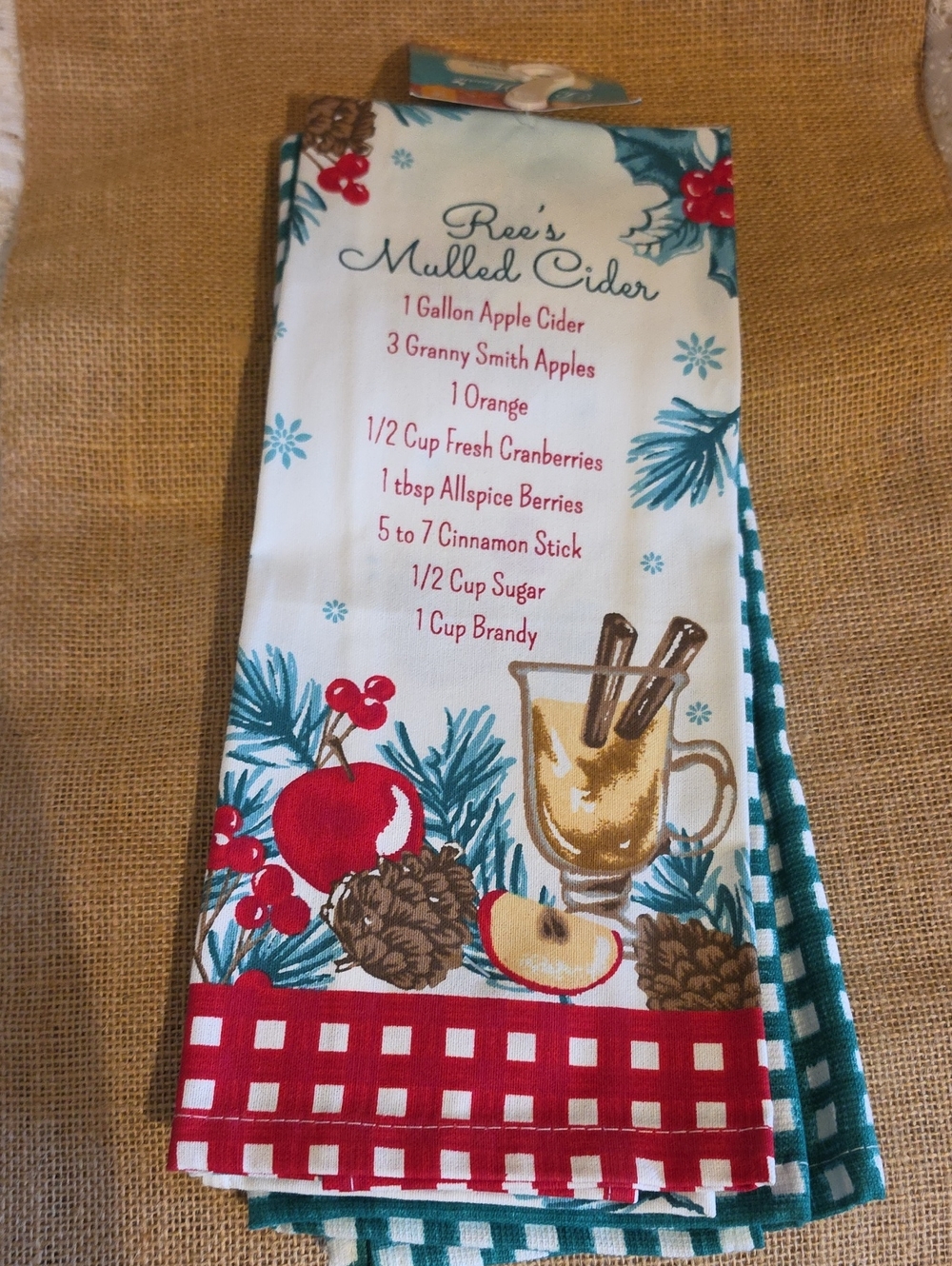 The Pioneer Woman Mulled Cider Kitchen Towel - Cream, Red, Teal, Brown NWT